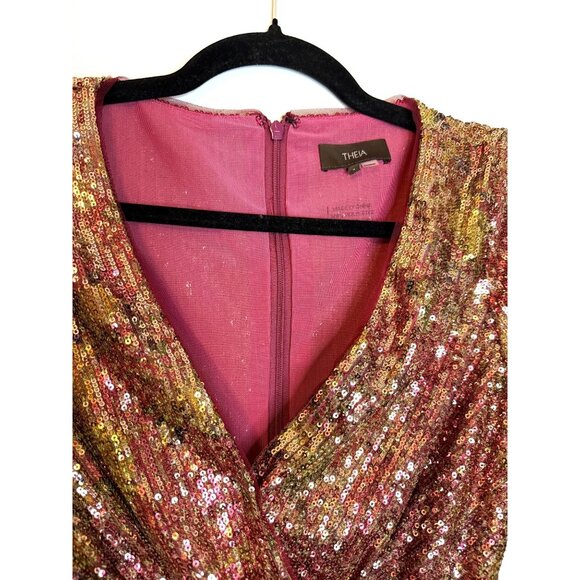 NWT Theia Sequin midi Cocktail Dress pink gold Size 4 Sample [jb] - Picture 5 of 7